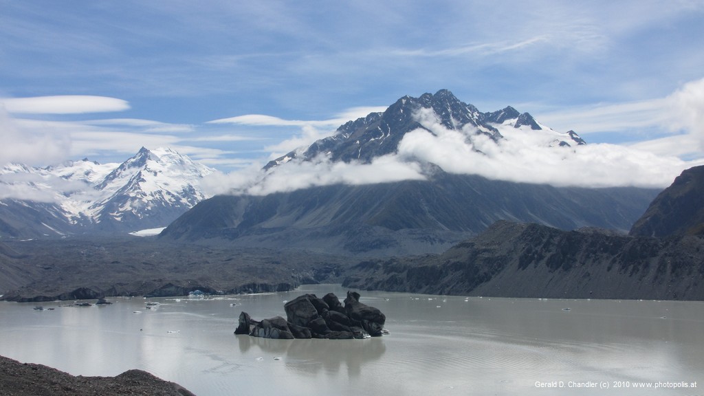 Tasman Glacier and lake with Mountains in Rear